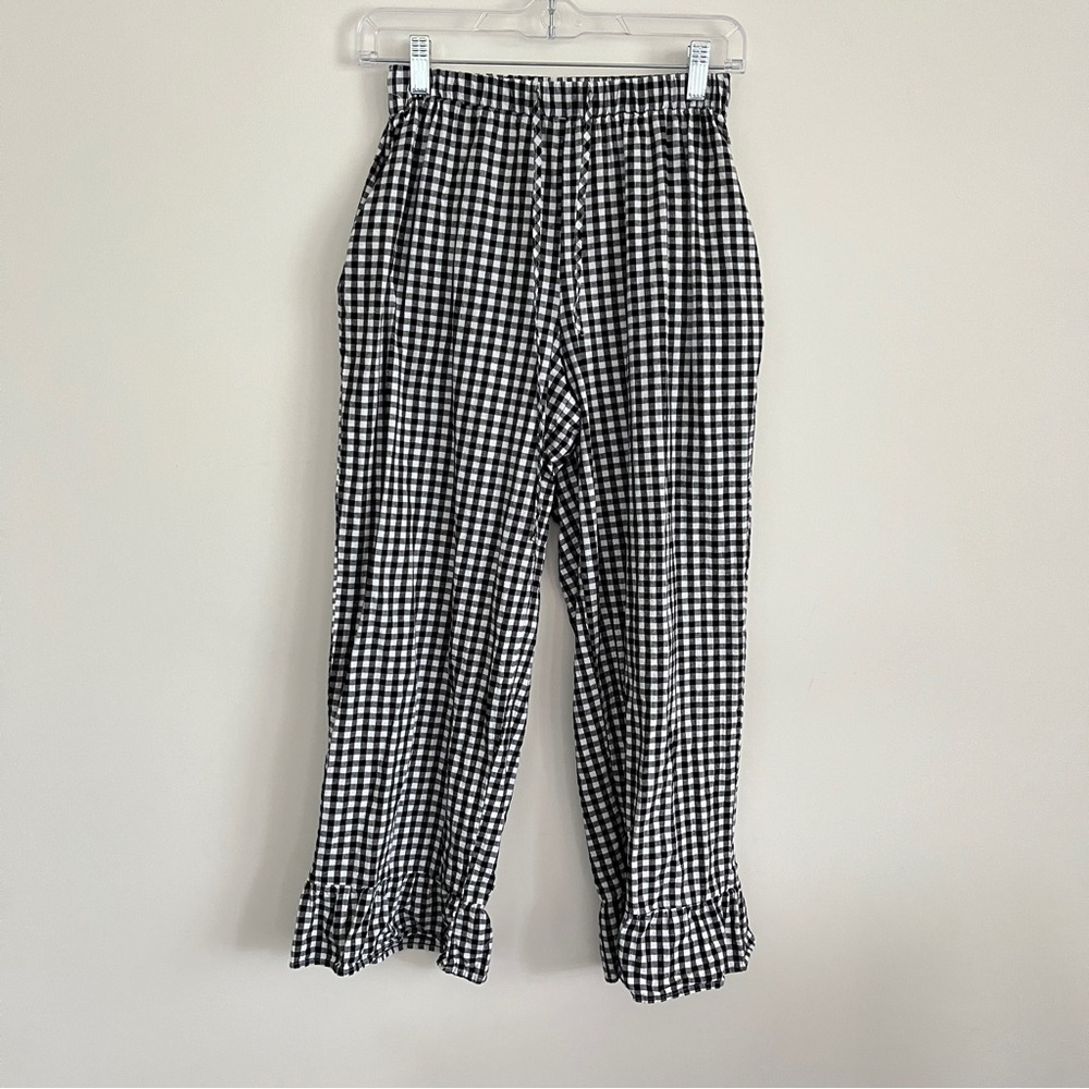 Gingham Black White Pull On Pants Ruffle Hem Cottagecore Casual
